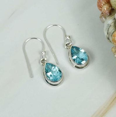 Solid 925 Sterling Silver Blue Topaz Gemstone Earring, Handmade Designer Earring, Gift For Her