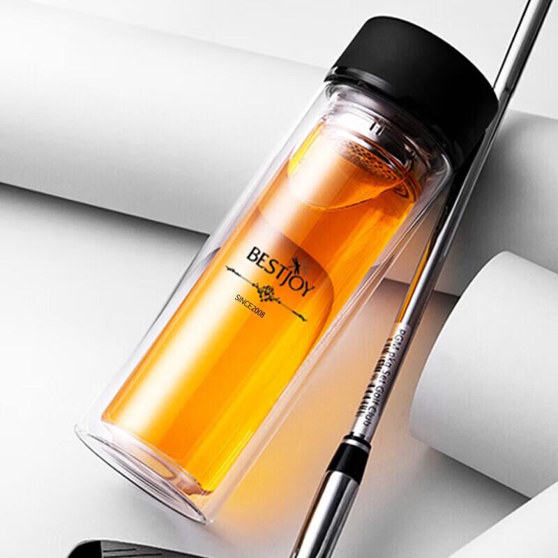 Fuguang Shixi Engraved Double-Layer Glass Cup with Tea Infuser