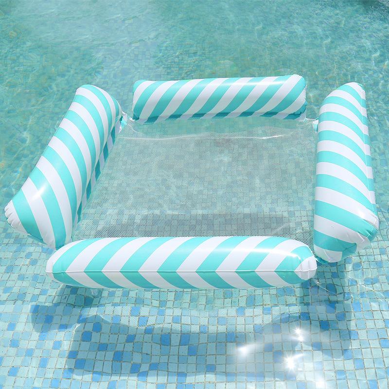 New Inflatable Four-tube Deck Chair with Mesh, Floating Bed, Water Play Hammock, Striped Foldable Mesh Floating Chair