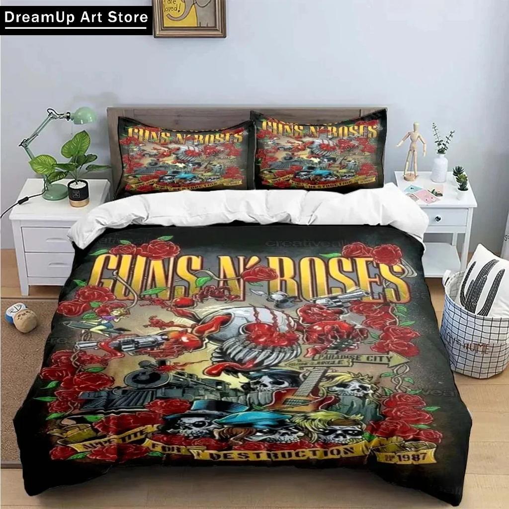 3D Print Guns N Roses GNR Band Retro Bedding Set Cute Quilt Cover Bed Cover With Pillowcase Twin Single Queen King Size Boys