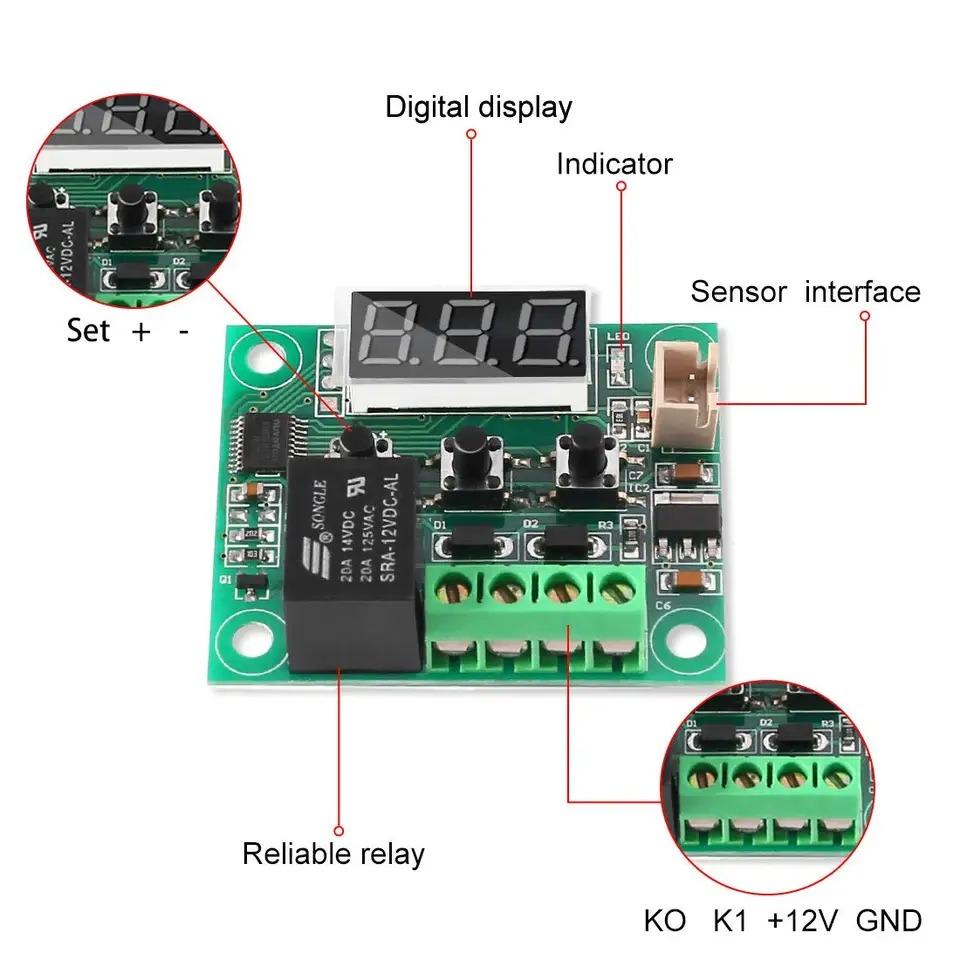 12V Temperature Controller Module with Case XH W1209 LED Display Digital Thermostat Module Waterproof NTC Probe -50~110℃