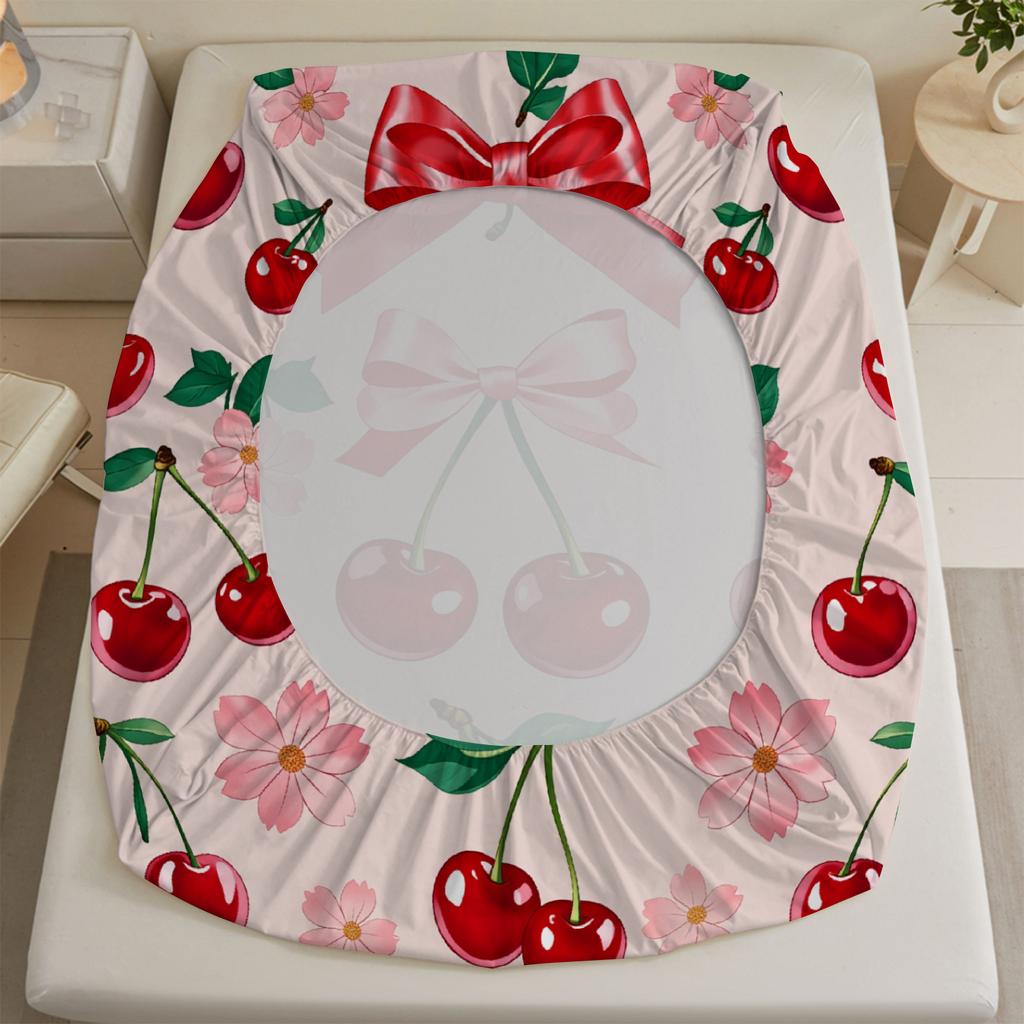 White Pink Flat Sheet 3D Printed Cartoon Fruit Floral 3pcs Fitted Sheets Sets Gifts For Students Girls Dormitory Room Decoration