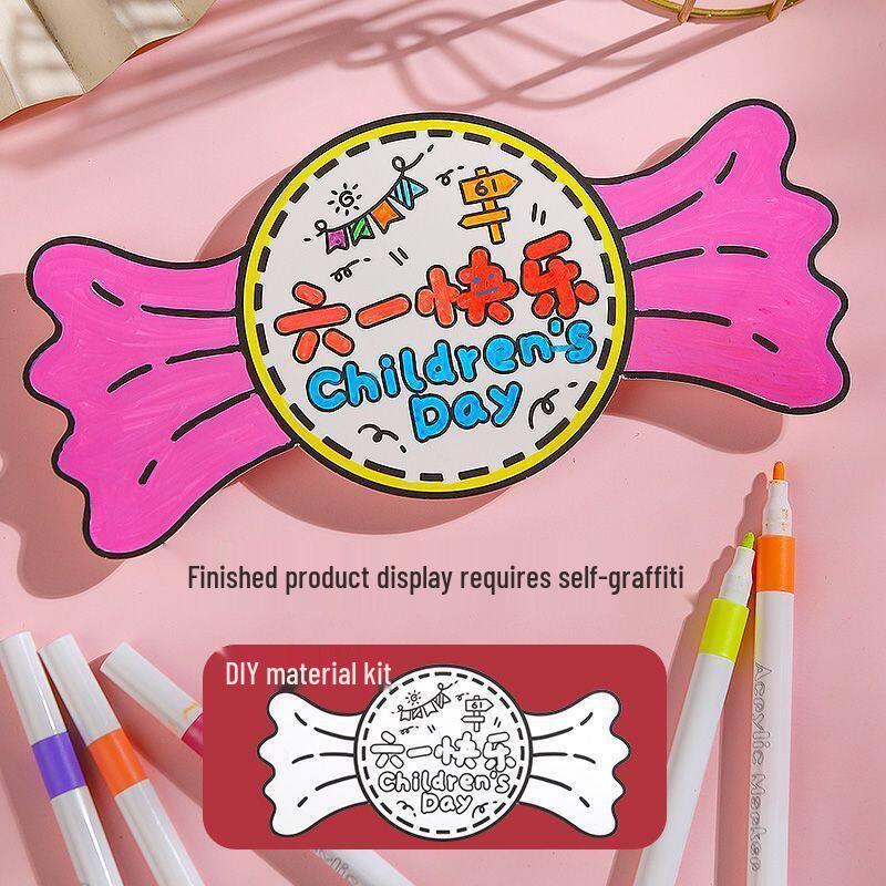 Children s Day DIY Lollipop Coloring Card Kit for School Activity - June 1st Handmade DIY [1 Sheet]