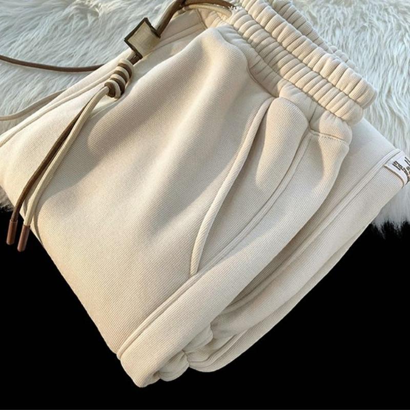 Moda sport catifea largi Casual pantaloni harem de damă iarnă fleece groase talie înaltă pantaloni lați cu șnur de stradă pantaloni caldi de mărime mare 25506