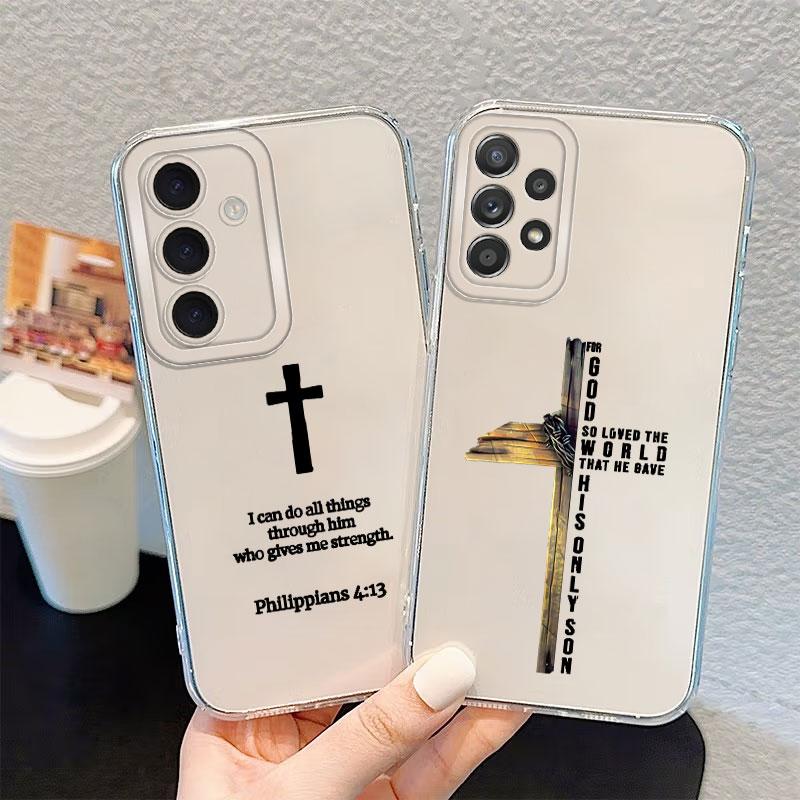Simple Christian Cross Phone Cover Case for Samsung Galaxy S26 S21 S22 FE S20 Plus S24 Note 20 Ultra 10 S23 Ultra S25 Edge