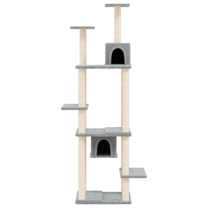 171688 vidaXL Cat Tree with Sisal Scratching Posts Light Grey 176 Cm