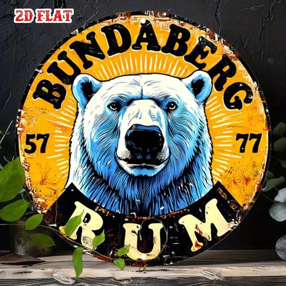 Vintage Bundaberg Rum Metal Sign Rustic Bear Wall Art 7.87 Inch Round Aluminum 20x20
