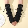 Fine Lined Bow Knot Fingerless Pile Gloves for Women In Autumn and Winter College Style Sleeves Knitted Warm Fake Sleeves