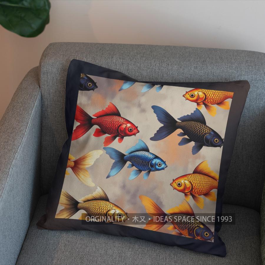 2D Colorful Koi Fish Pattern Decorative Pillow Cover Pattern Cushion Cover Suitable For Sofa Bedroom Car Pillow Cover