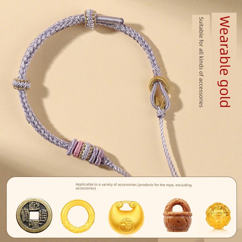 

Браслет-полуфабрикат из красной веревки года животного, носимый, с золотыми бусинами на удачу, пряжкой мира, плетеный, для детей, мужской и женский, для самостоятельного изготовления [Adult] can wear safety buckle [Mo Xiang Li]-lilac