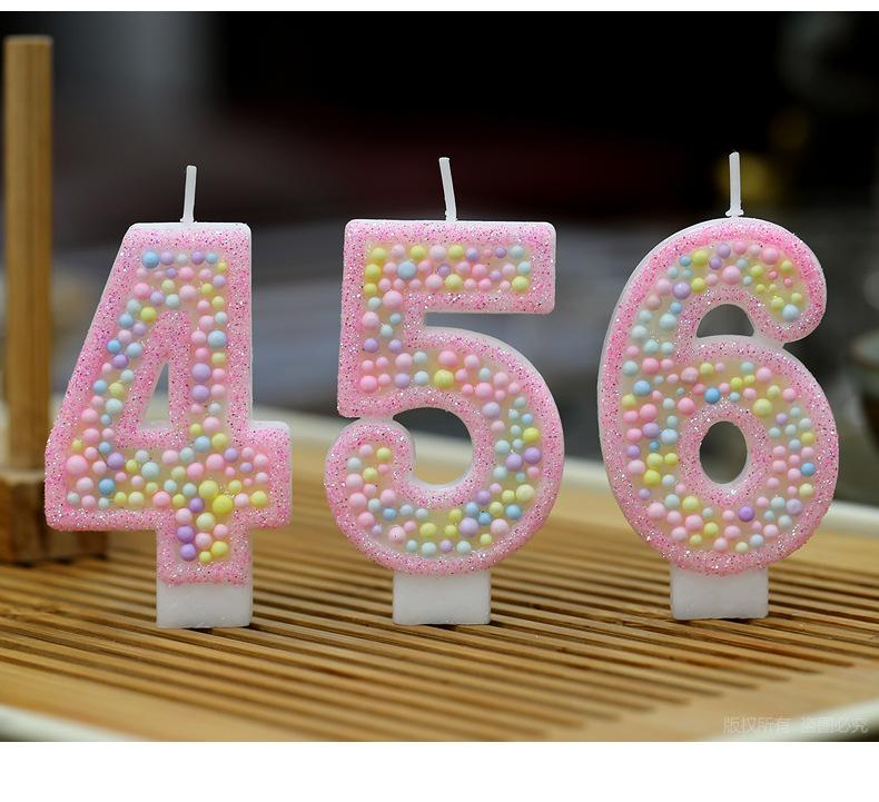 Number Birthday Candle 0-9 Set for Cake Decoration Children Baking Party Supplies with Glitter and Beaded Design