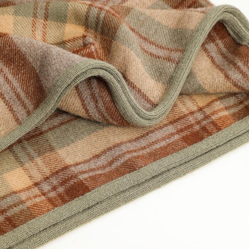 Autumn and winter double-sided plaid wool scarf women's plaid triangle scarf scarf thickened warm shawl