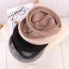Autumn and Winter Women Ins Fashion Versatile Solid Color Pu Leather Edge Bud Hat Woolen Painter Hat British Retro Beret