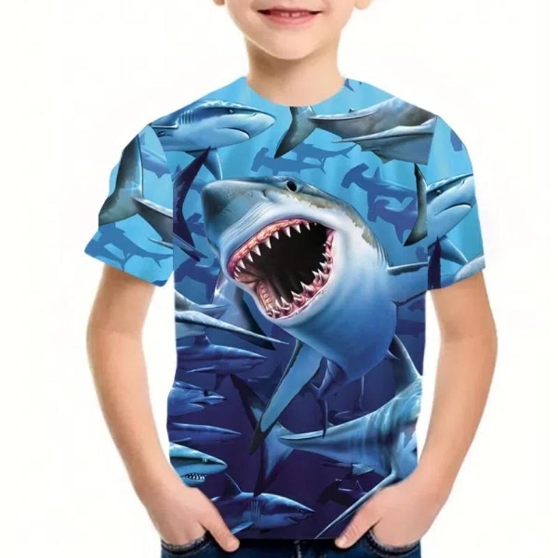 

Дитяча футболка з 3D-принтом Ocean Big Shark для хлопчика, сорочка для дівчинки, модний дитячий одяг, футболка для хлопчика з короткими рукавами, літні топи для хлопчиків 160CM