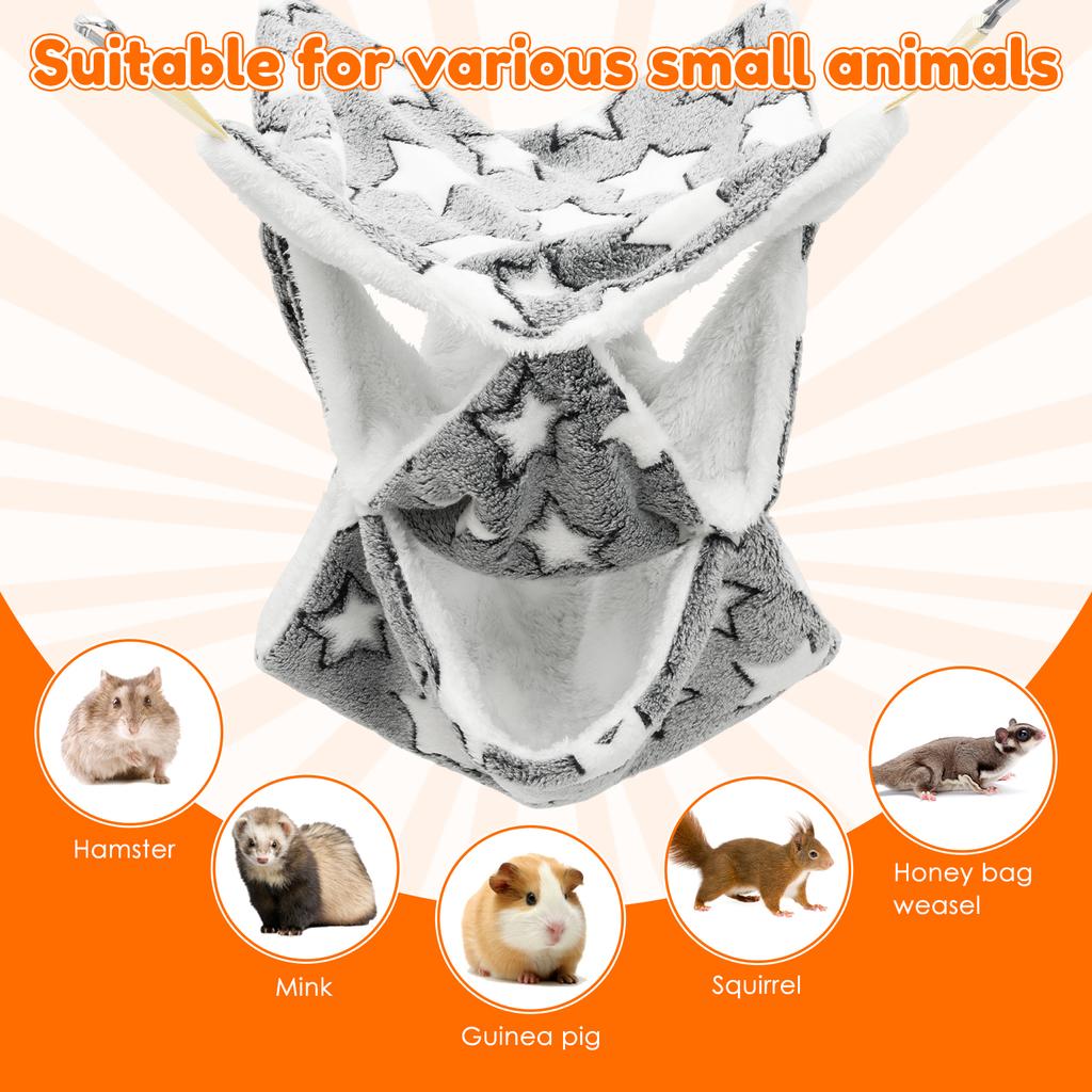 2Pcs Ferret Hammock Flannel 3 Tiers Hamster Hammock Small Pet Cage Accessories Plush Warm Bed Sleeping Bag for Guinea Chinchilla