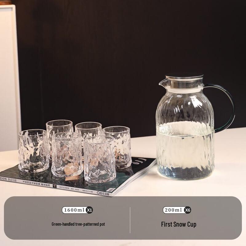 ZISIZ 2L Thickened Glass Cold Water Pitcher with Tree Pattern