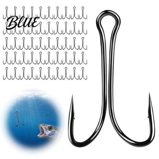 Durable Fishing Hook 50Pcs Classic Double Hooks High Carbon Steel Barbed Frog Sharp Open Shank Bait Hooks for Freshwater Saltwater