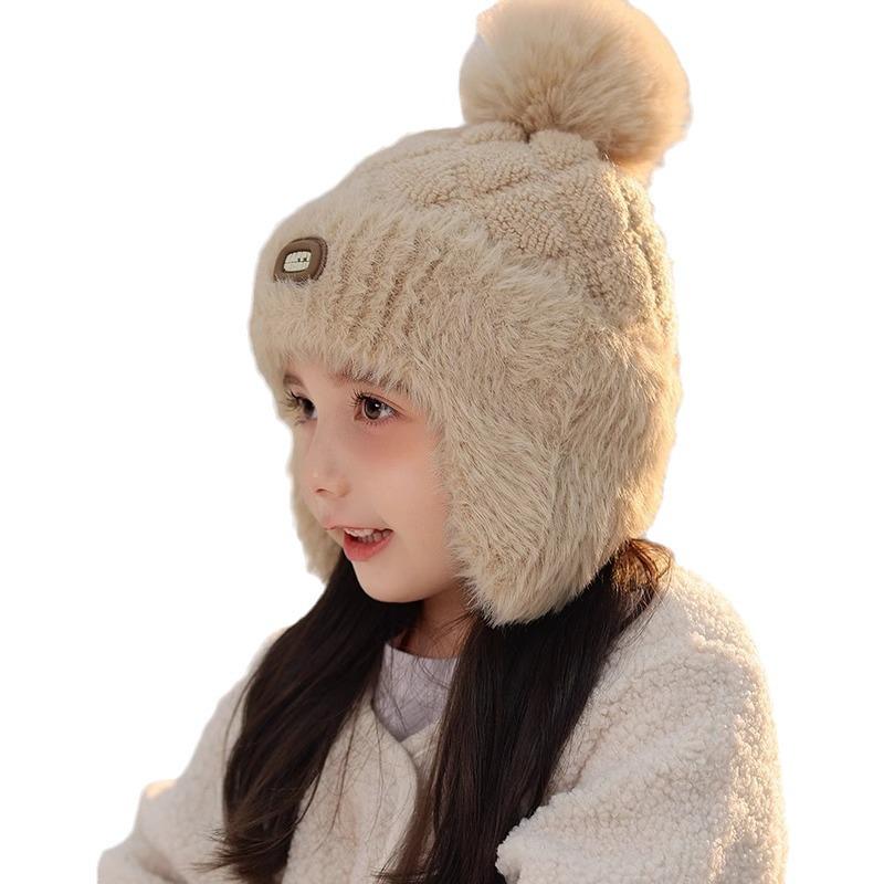 Kids' Thick Plush Knit Hat, Windproof & Cozy for Autumn/Winter, New Style Lei Feng Design for Boys & Girls