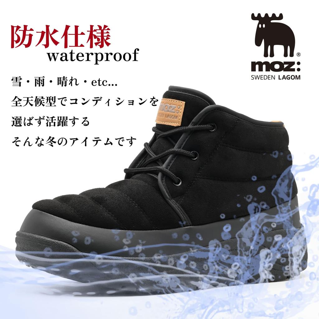 moz U Winter Snow Urethane Fleece 4671 Men's Boots, Waterproof, Water-Repellent, Non-Slip, Padded, Lining, Black, (LLL)