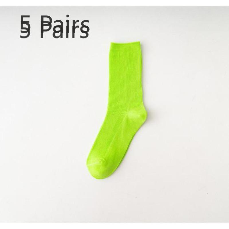 5 Pairs Socks Women's Spring and Summer Cotton Socks Mid-calf Socks College Style Tide Personality Versatile Double Needle Long Tube Stacked Socks