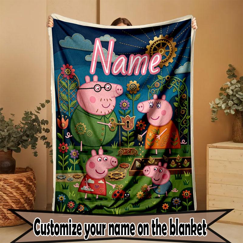 Custom Name Personalized Peppa Pig Print Blanket, Home Decor, Bedroom, Sofa, Camping, Couch, Gifts for Birthday Christmas