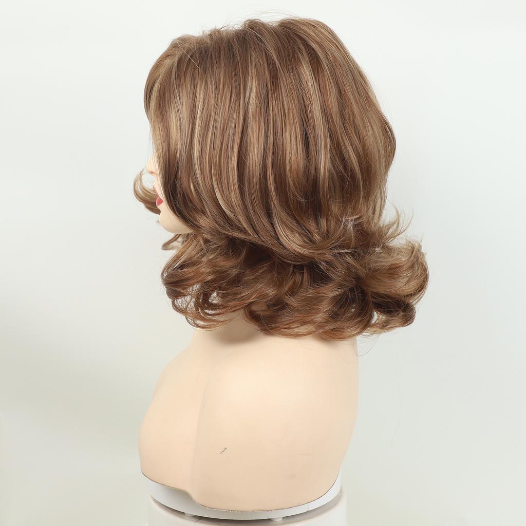 Parrucche Sintetiche Corte e Ricci con Frangia Biondo Chiaro Marrone Misto Onda d'Acqua per Donne Capelli in Fibra Resistente al Calore Parrucche Quotidiane per Cosplay