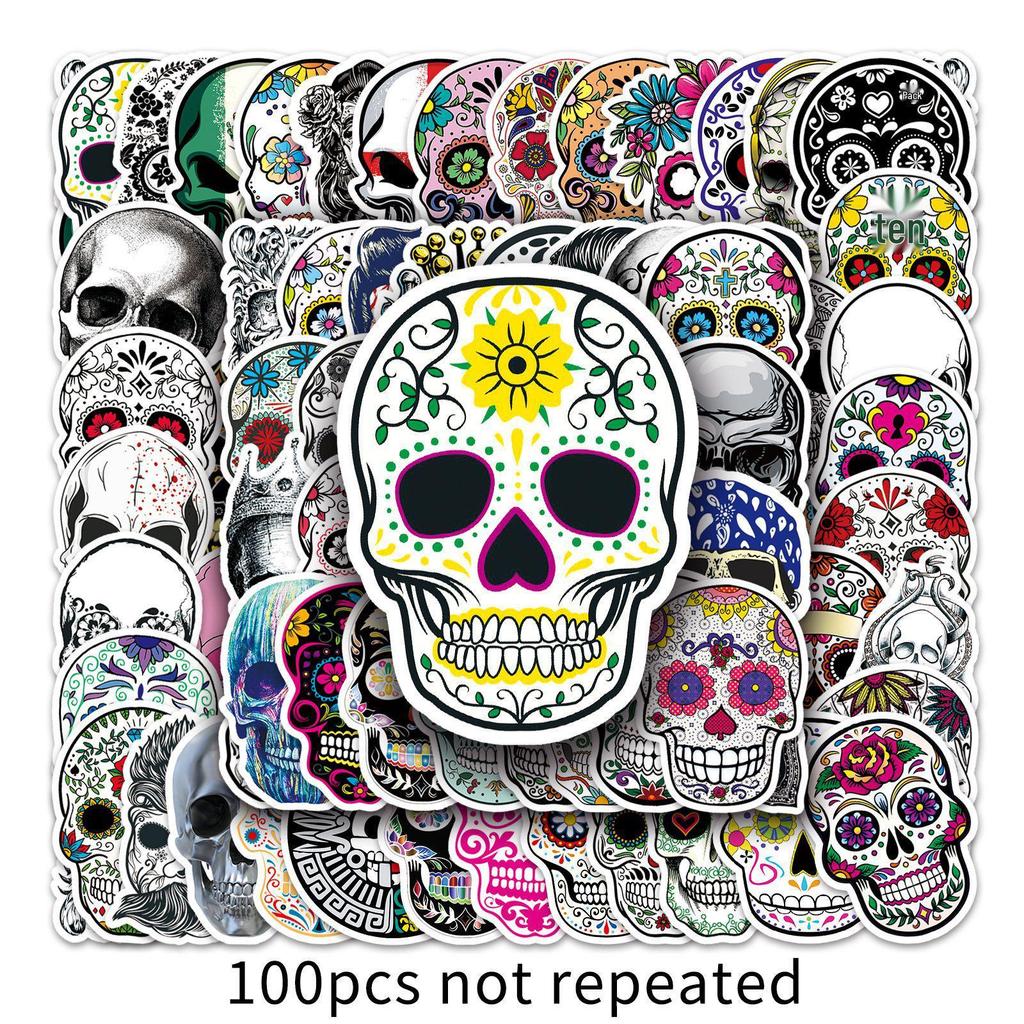 100pcs Trendy Skull Graffiti Stickers for Suitcase, Notebook, Car Decoration