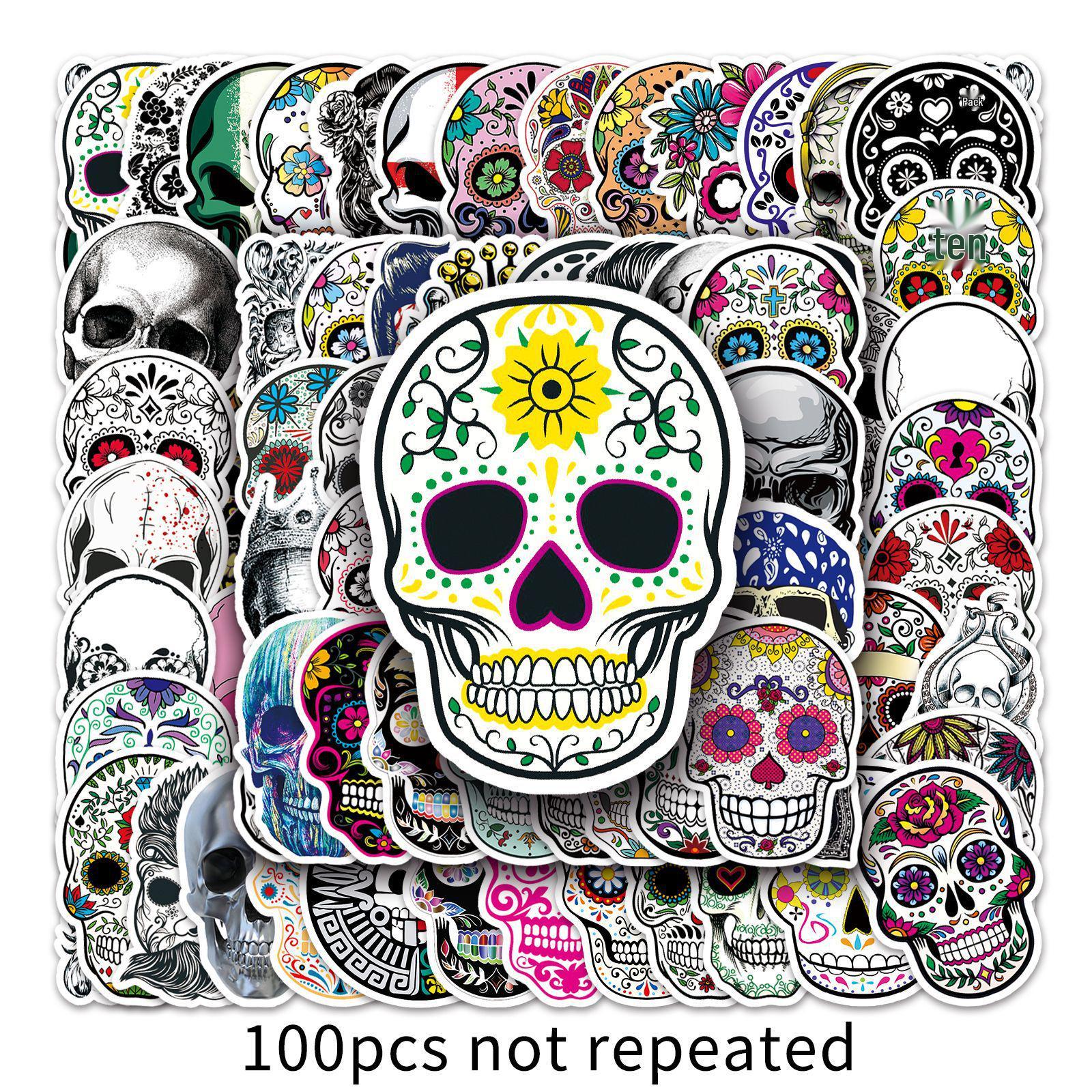 100 Skull Graffiti Stickers: Trendy, Waterproof, DIY for Skateboards & Luggage