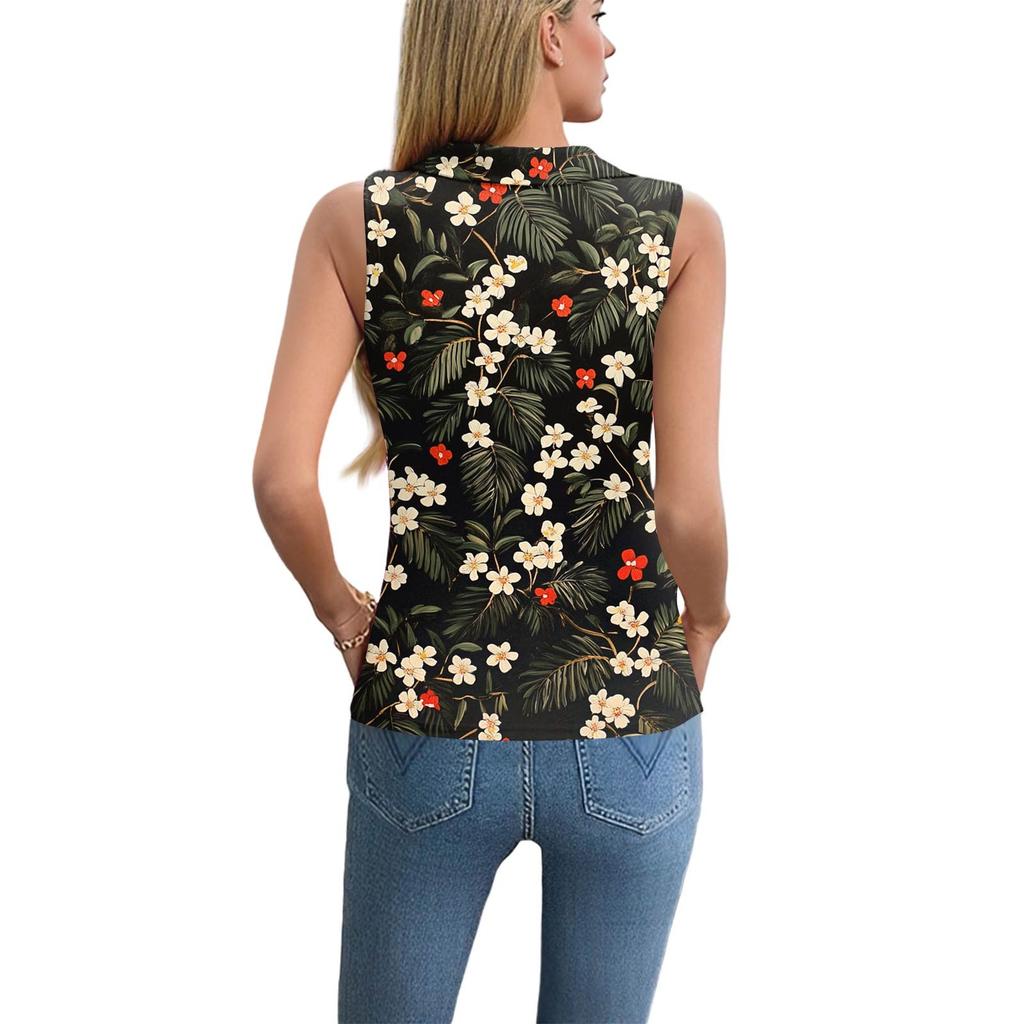 Damen Sommer Mode Lässig Retro Print V-Ausschnitt Ärmelloses Top Skinny Tanktop