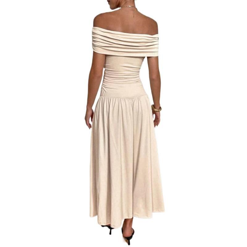 European and American Pure Desire Sexy One-word Shoulder Off the Shoulder Simple Fashion Elegant Waist Thin Dress Women