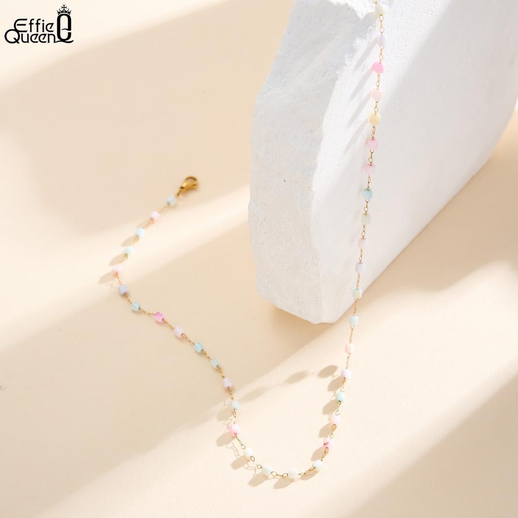 EFFIE QUEEN Stainless Steel 18k Gold Square Shell Chain Choker Necklace Natural Jewelry for Women Birthdays Party Gift STMN01