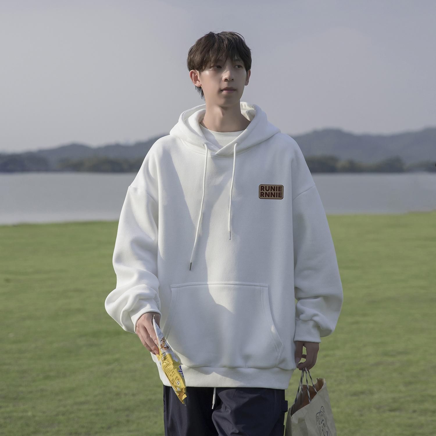 Vintage Style Hooded Sweatshirt Mens Autumn and Winter Japanese Style Black Jacket Top M