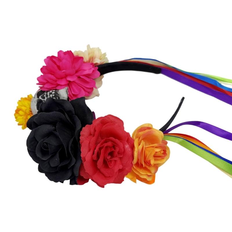 Faixa de Cabeça com Design de Flor de Caveira Para Festa de Halloween Leve Confortável Aro de Cabelo Faixa de Cabelo Única Acessório de Cabeça para Cosplay