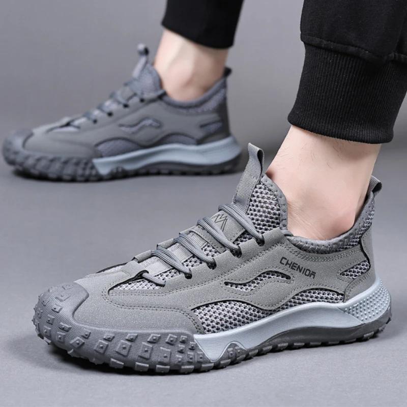 Men Sneakers Autumn Breathable Non Slip Comfort Mesh Wear-resistant Hiking Shoes Soft Soled Lace Up Platform Running Shoes