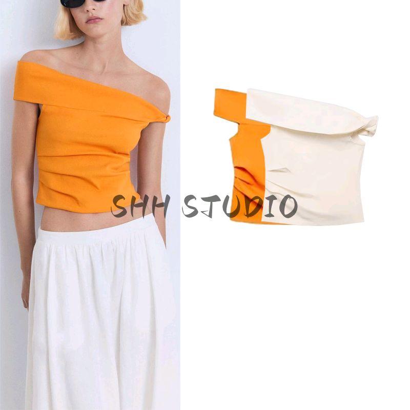 Summer Clothing New Women's Clothing off-Neck Sleeveless Asymmetric Kinky Silm Spaghetti-Strap Camisole Top 17031221