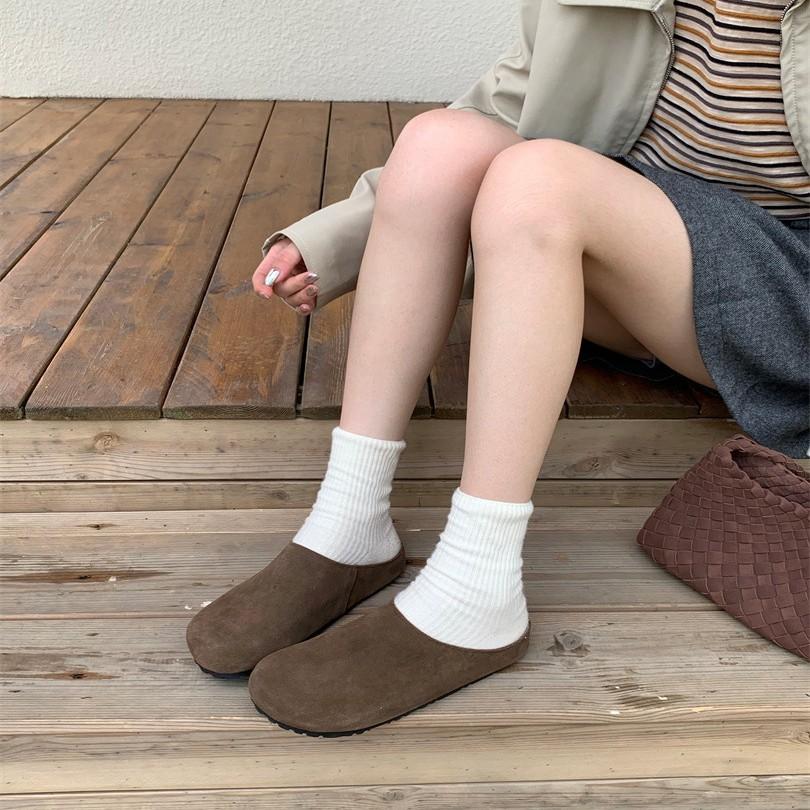 2025 autumn new shoes platform-soled retro one-pedal flat-soled lazy boken bag head half slippers women