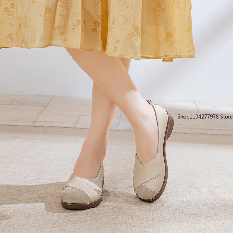 Fashion New Pu leather ballet flats women's shallow loafers woman anti skid slip on shoes ladies comfy soft moccasin female flats