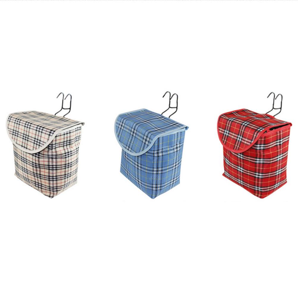 Plaid Bicycle Basket Waterproof Thickened Folding Canvas Front Basket With Cover 28cmx26cmx16cm