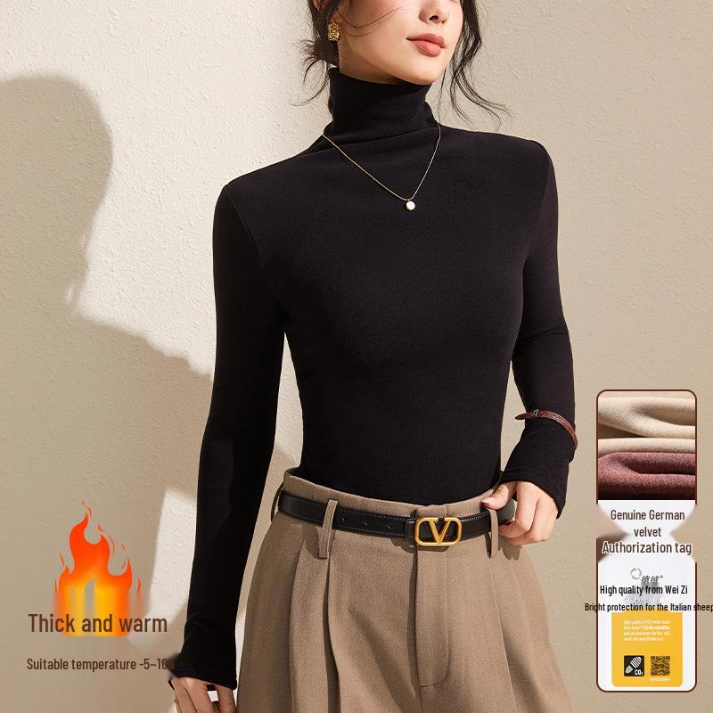 Women's Gray Winter High-Neck Base Layer Shirt - Thick, Warm, Stylish Plus Velvet Inner Wear