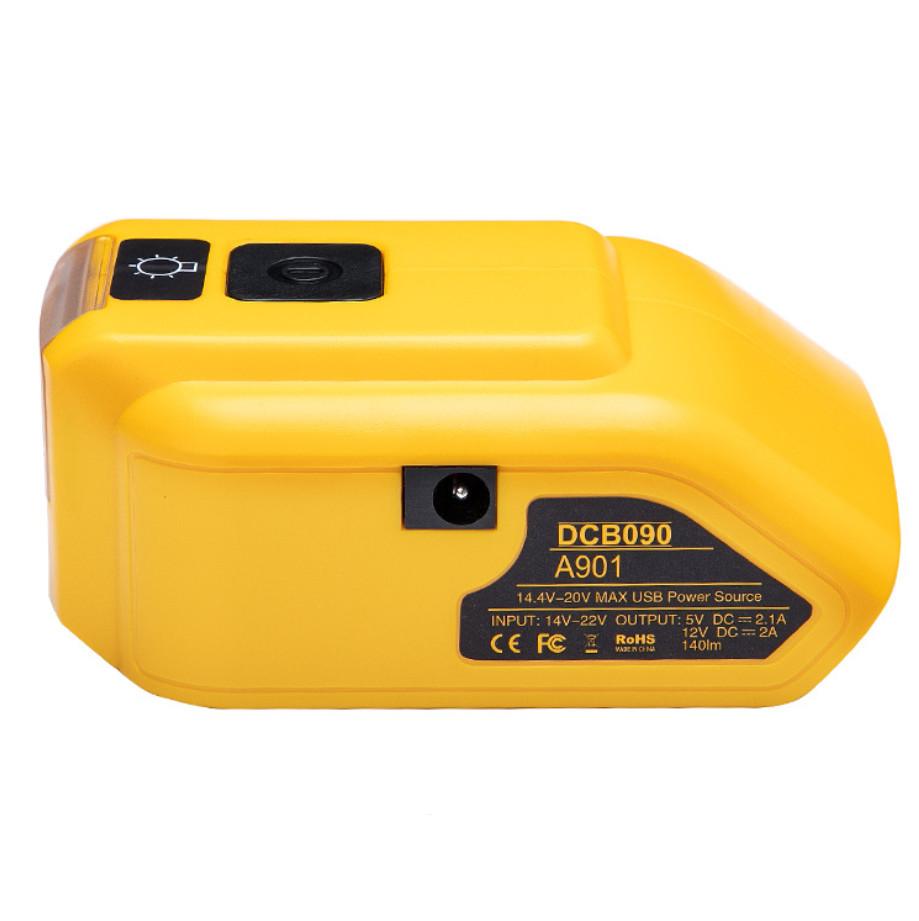 Battery adapter DCB090 for Dewalt 18V 20V external battery with  Dual USB Type-C DC Original Replacement LED Work light