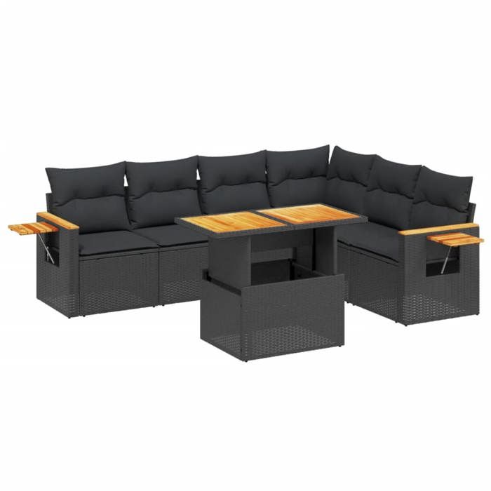 VidaXL Garden Lounge Set with Cushions 7 Pcs, Patio Sofas, Patio Furniture Set, Outdoor Furniture, Black 3273533