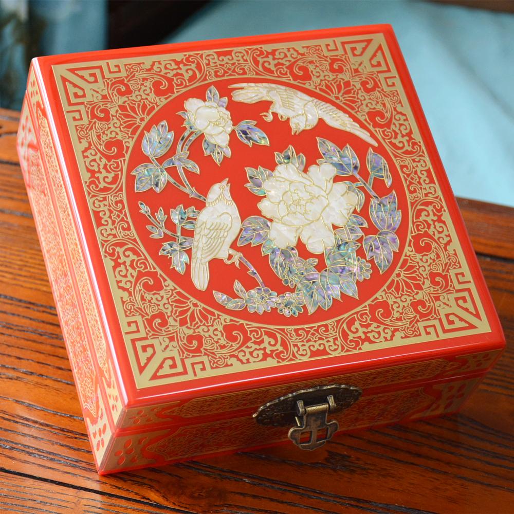 Vintage Filigree Jewelry Box with Copper Wire Inlaid Shells High Gloss Piano Lacquer Pingyao Polished Lacquerware