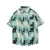 Men's Printed Retro Top Men's Summer Casual Shirt Street Style Loose Short-sleeved Lapel Shirt Trend