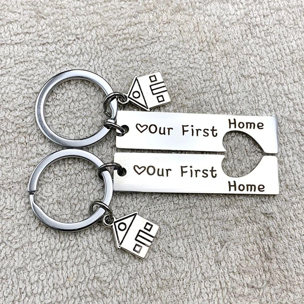 Stainless Steel Lovers Keyring Engraved House Keyring Exquisite Couple Keychain  New Home Owners