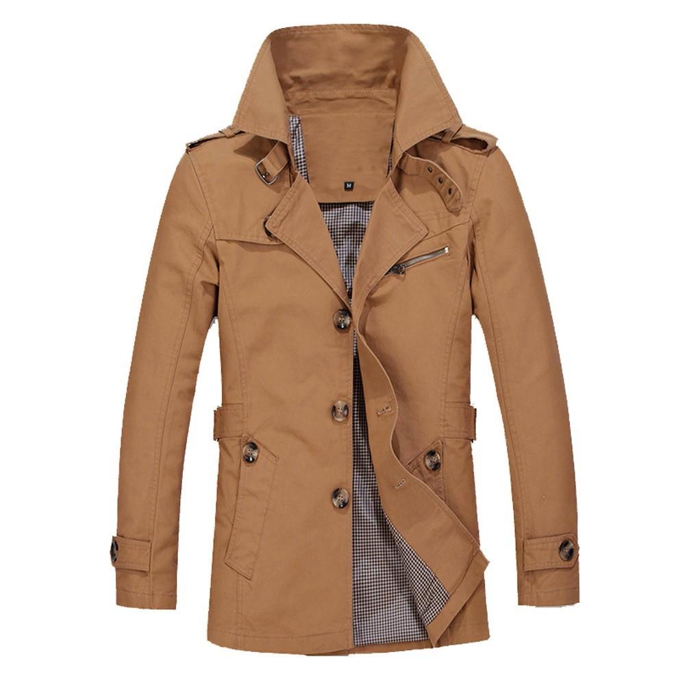 Pánská zimní teplá bunda svrchník Outwear Slim Dlouhý Trench Buttons Coat 