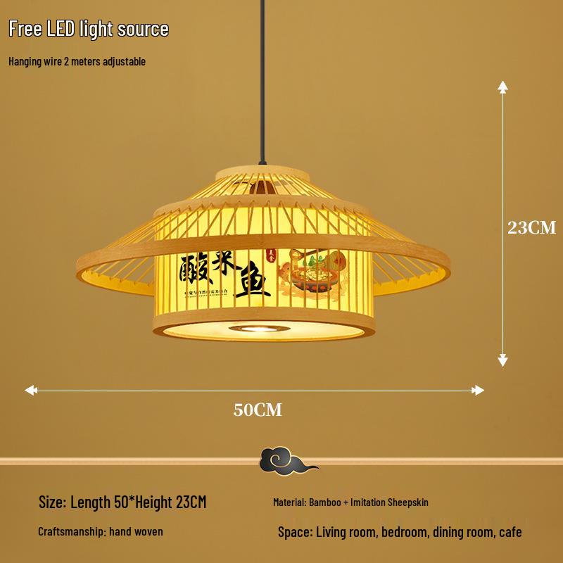 Retro Bamboo Pendant Lamp for Restaurants and Hotels - Chinese Style with Spotlight