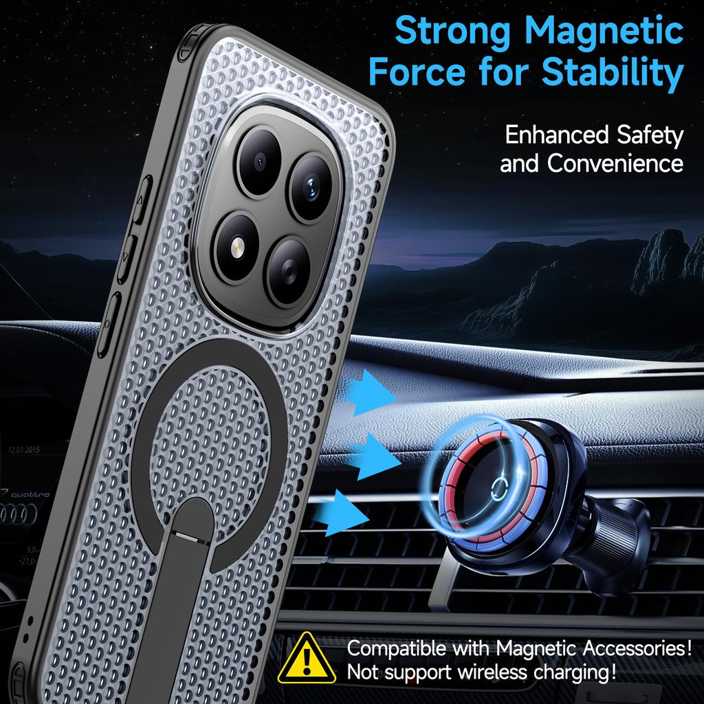 Für Xiaomi Redmi Note 15 Pro 5G (Global) Magnetische Hülle Ständer Gitterstruktur TPU PC Handy Rückabdeckung