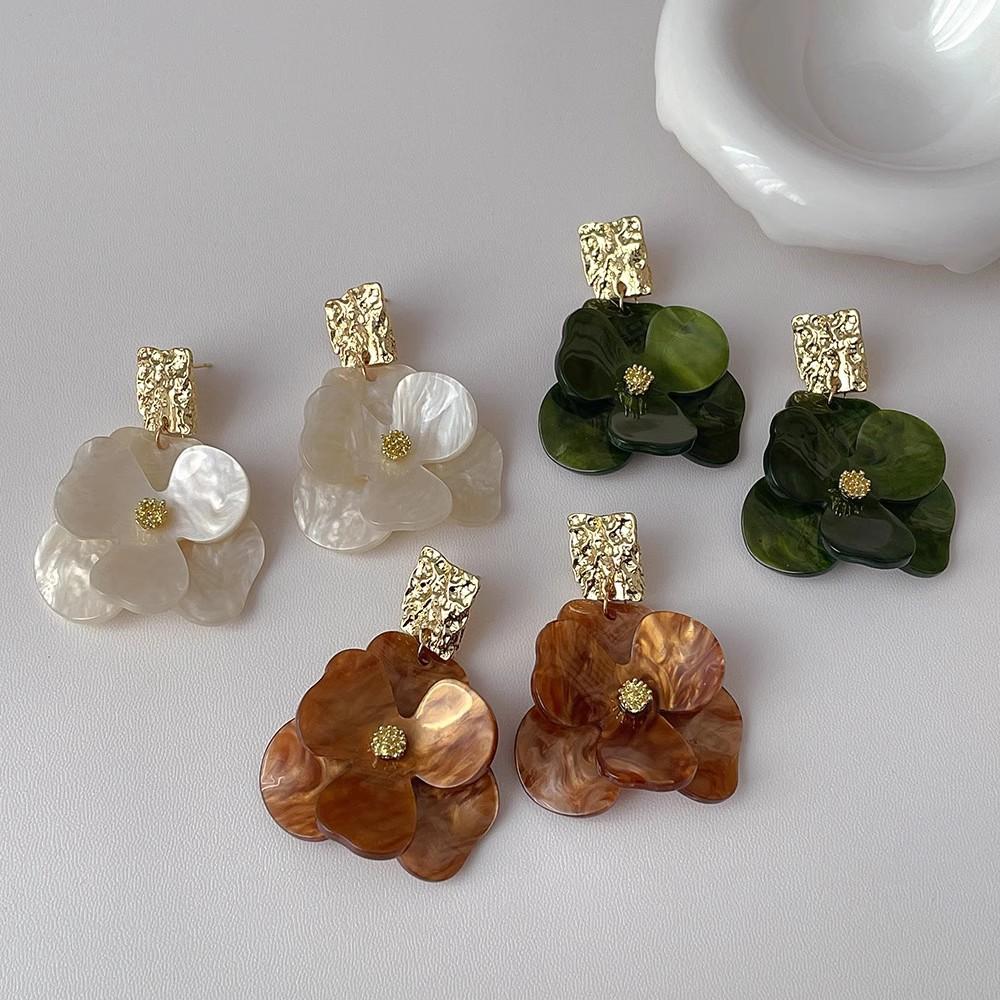 Pleated Acrylic Flower Drop Earrings 'Silver Needle' - Elegant, Versatile in... More
