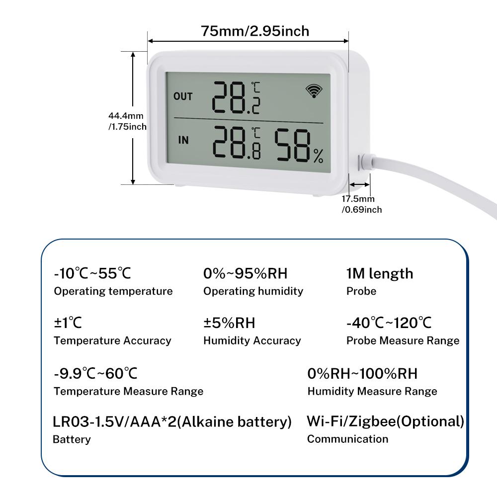 Tuya Zigbee WiFi Temperature Humidity Sensor Digital LCD Meter Hogar Inteligente Work with Smart Life Alexa with External Probe