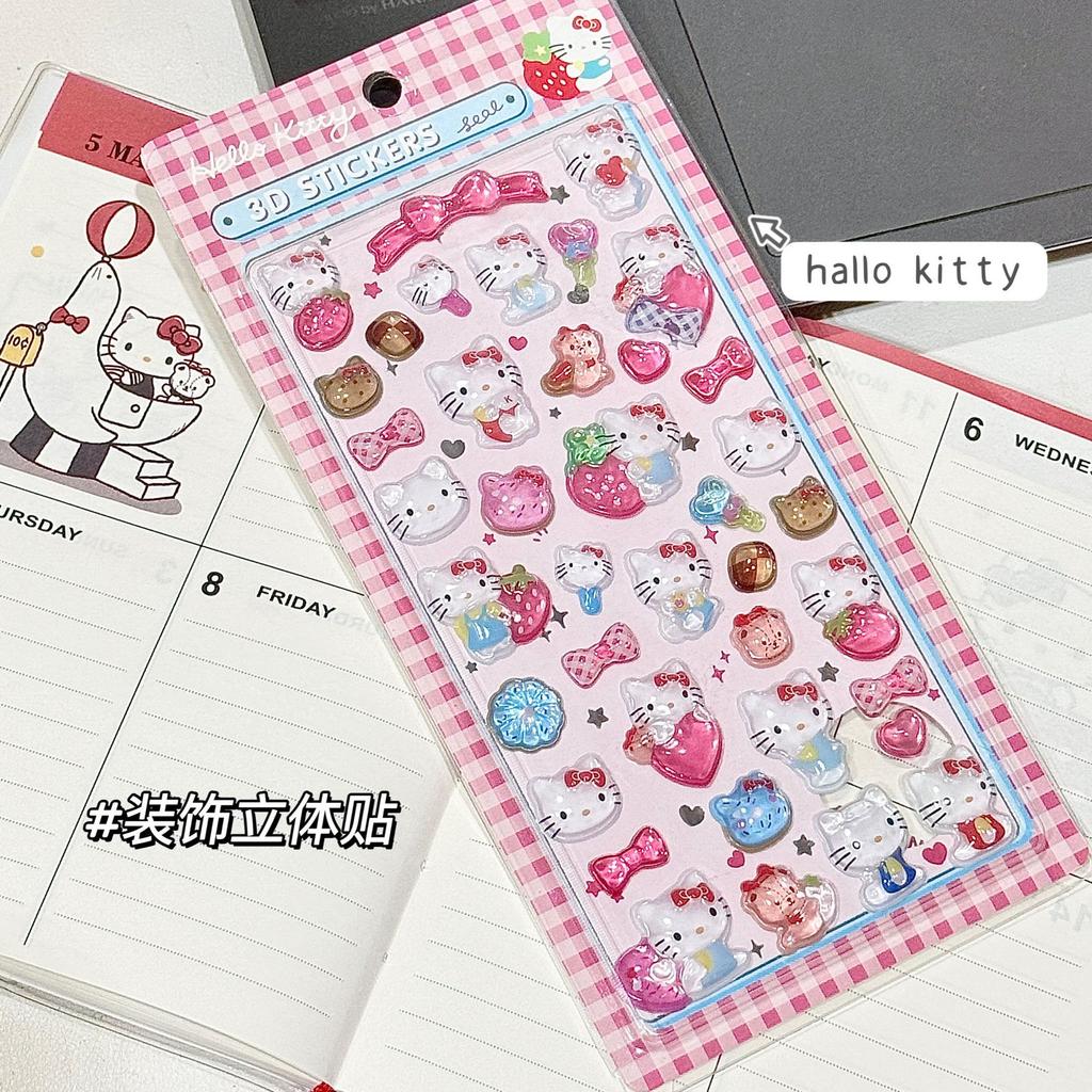 Kawaii Hellokitty Kuromi Cinnamoroll 3D Sanrio Stickers Anime Transparent Jelly Crystal Decorative Sticker Phone DIY Kids Toy
